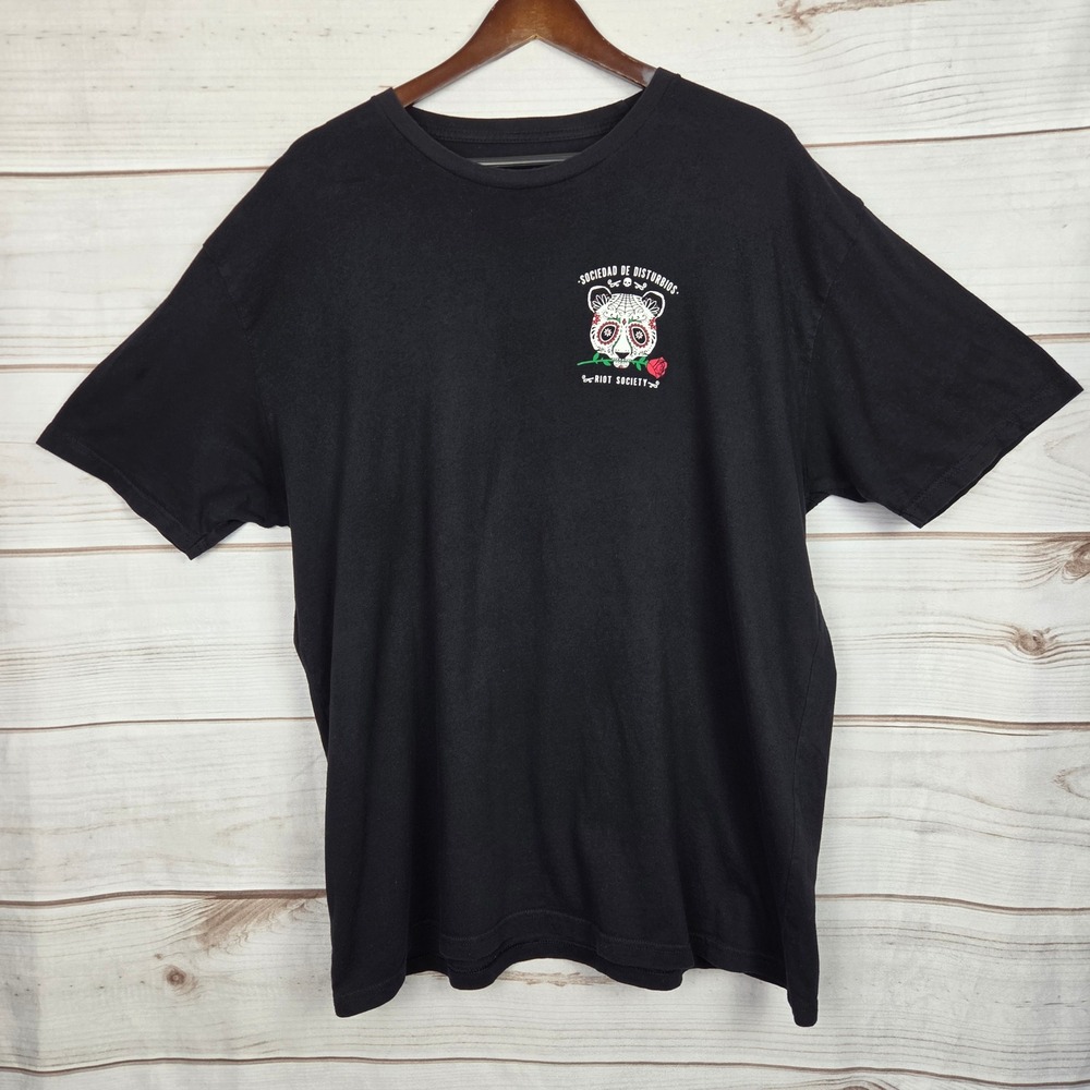 Riot Society Panda Rose Graphic T-Shirt Sugar Skull Sociedad De Disturbios XXL